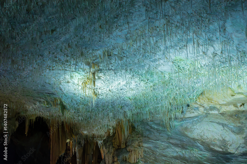 Exploring beautiful Postojna cave in Slovenia the most visited european cave. Thousands of stalagmites and stalactites