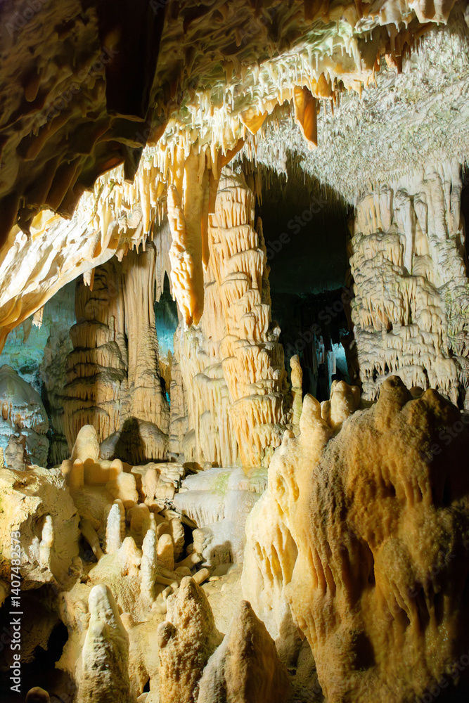Exploring beautiful Postojna cave in Slovenia the most visited european cave. Thousands of stalagmites and stalactites