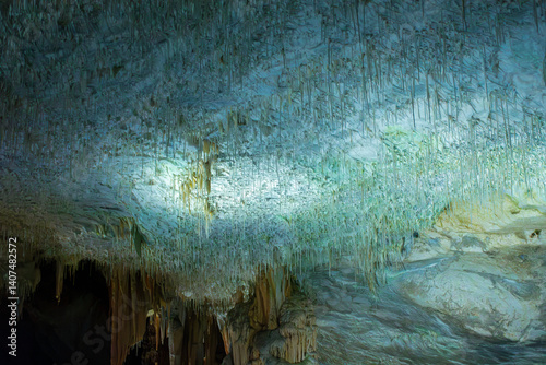 Obraz na płótnie Exploring beautiful Postojna cave in Slovenia the most visited european cave. Thousands of stalagmites and stalactites w salonie