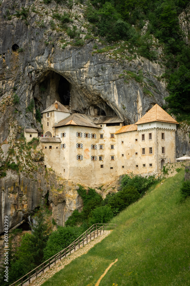 Predjama Castle or Castel Lueghi built within a cave near Postojna. Renaissance castle built within a cave mouth in Slovenia.
