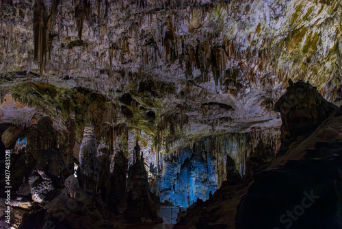 Obraz na płótnie Exploring beautiful Postojna cave in Slovenia the most visited european cave. Thousands of stalagmites and stalactites w salonie