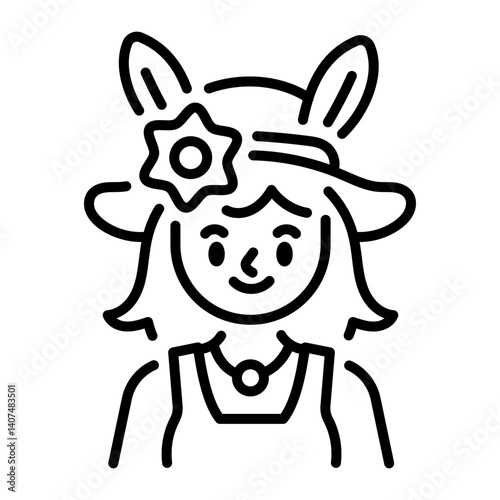 Easter girl wearing a bunny hat, linear icon 