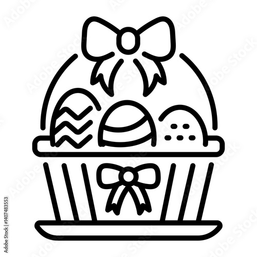 Decorative easter basket icon in linear style 