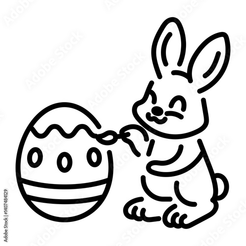 A rabbit painting egg icon in linear style 