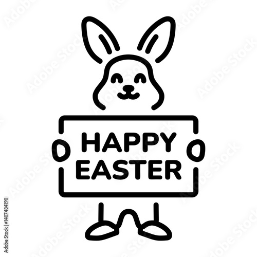 A cute bunny holding happy easter chart, line icon 