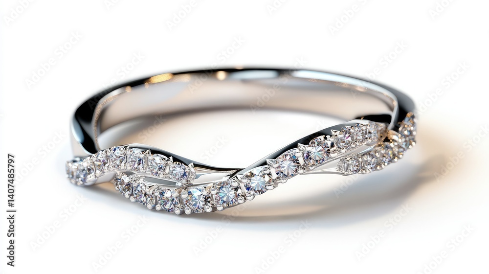 Silver and diamond ring close-up, brilliant sparkle, clean white background Silver and diamond ring close-up, brilliant sparkle, clean white background