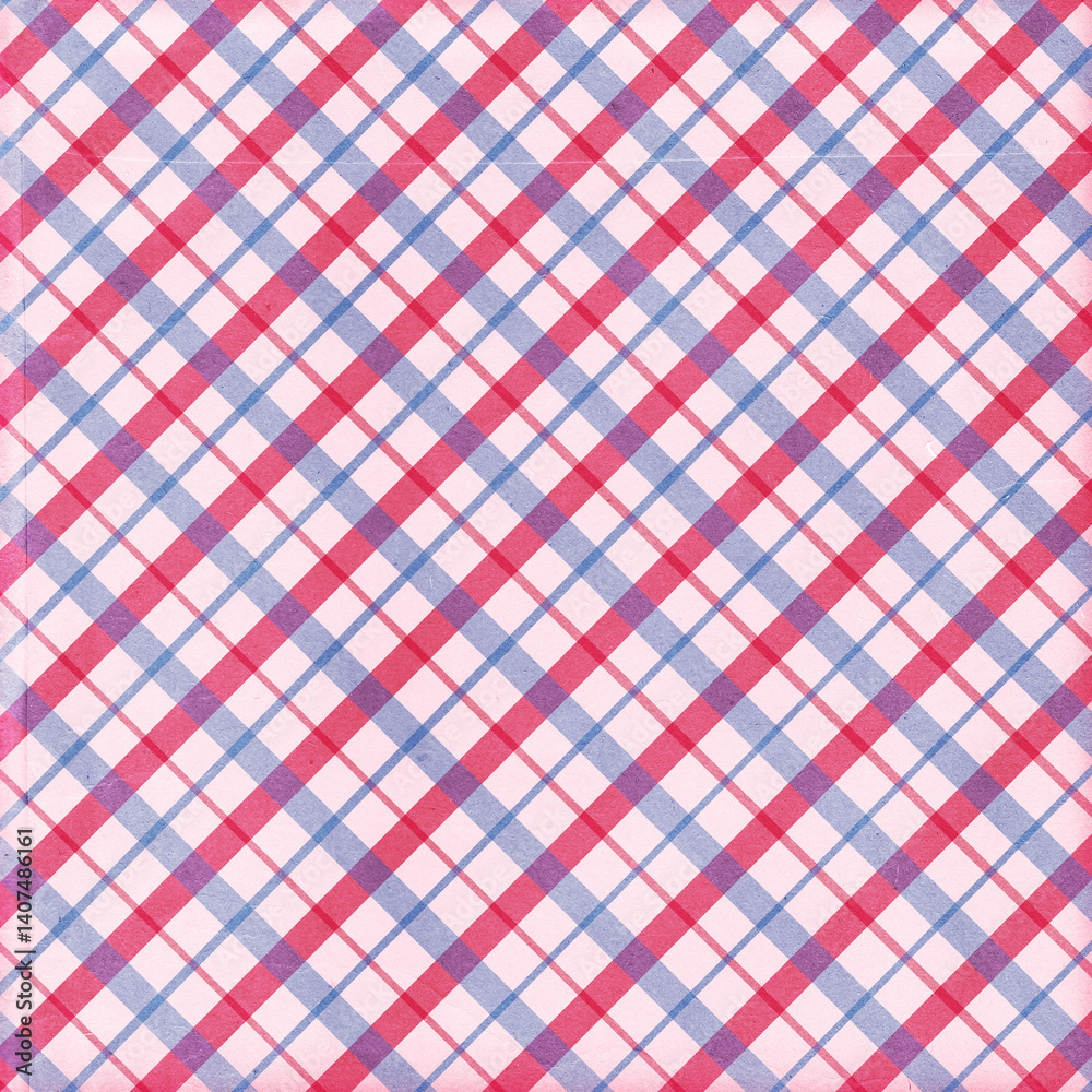 Red and blue plaid gingham, scottish tartan texture, grid graph paper with rhombus squares pattern, picnic napkin and curtain tablecloth, vector seamless geometric checkered fabric Red and blue plaid gingham, scottish tartan texture, grid graph paper with rhombus squares pattern, picnic napkin and curtain tablecloth, vector seamless geometric checkered fabric