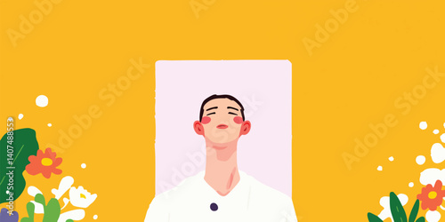A tranquil illustration capturing a person lost in peaceful meditation with eyes closed, in a moment of mindfulness and calm.