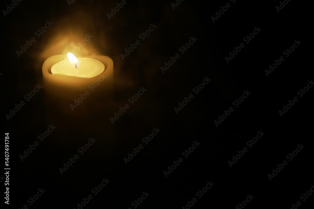 Illuminated Candle in Darkness, Symbolizing Hope, Solitude, and Serenity