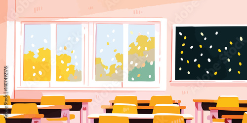 Classroom autumn scene illu...