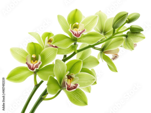 elegant orchid flower showcases vibrant green petals and intricate details, symbolizing beauty and grace in nature
