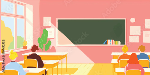 A vibrant, inviting classroom setting comes to life, showcasing the potential for learning and growth within its bright and sunny atmosphere.