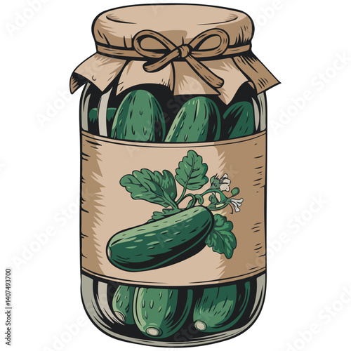 green pickled cucumbers glass jar isolated vector illustration on white background