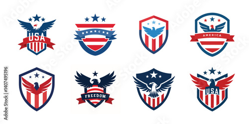 American eagle shield set, USA banner vector illustration collection for 4th of July