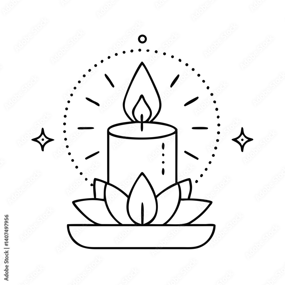 Icon of a candle with herbs for meditation and yoga, symbolizing mental health and self-development Icon of a candle with herbs for meditation and yoga, symbolizing mental health and self-development