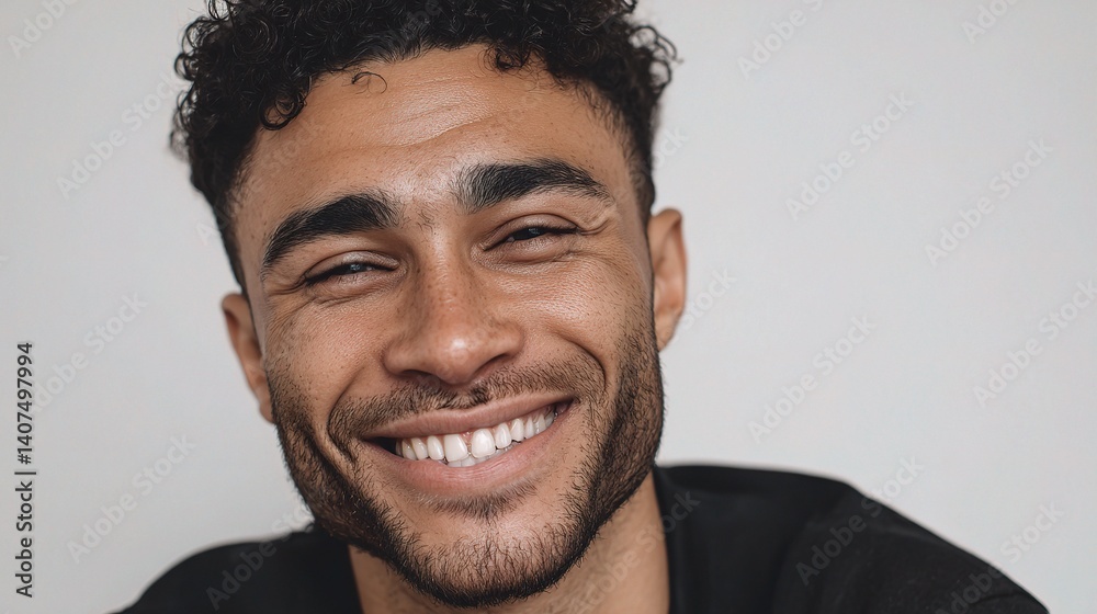 Obraz premium Handsome Young Mixed Race Man With Shining Smile in Headshot