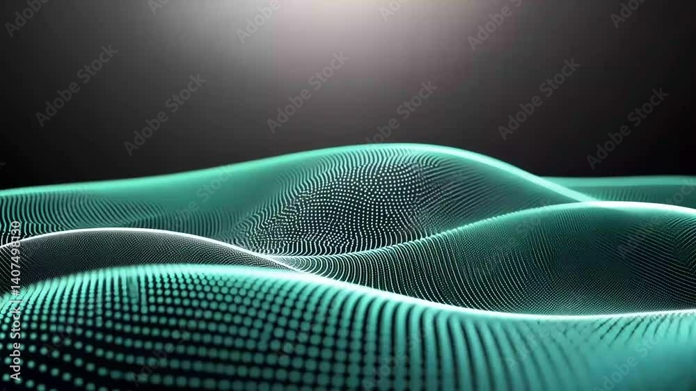 Teal digital wave flowing, dark background, abstract tech design