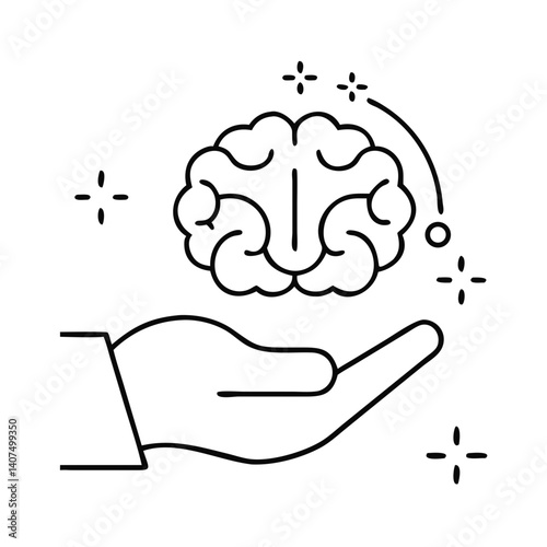 Icon of a hand holding a brain symbolizing psychological therapy and mental health support