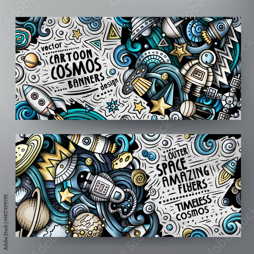 Cartoon vector doodle set of Outer Space banners