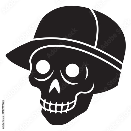 skull wearing a baseball cap silhouette vector black and white 