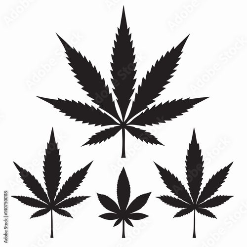 Marijuana Leaf bundle set black and white silhouette on white background 