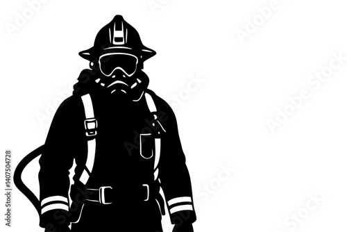 Firefighter Silhouette Wearing Safety Gear Protective Uniform Isolated Against White Background Vector Illustration For Fire Department, firefighter, firemen, silhouette, vector, safety, gear, uniform
