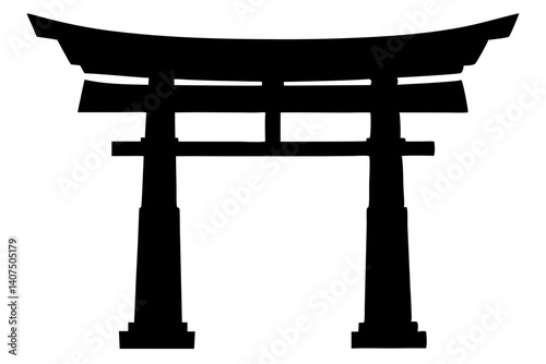 Simple Black Silhouette Of A Traditional Japanese Torii Gate Symbol Of Shintoism And Culture, torii, gate, japan, japanese, silhouette, black, symbol, traditional, culture, shinto, shintoism, landmark