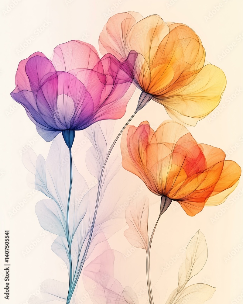 Fototapeta premium Beautiful abstract flowers with soft colors in a delicate design illustrating nature's elegance.