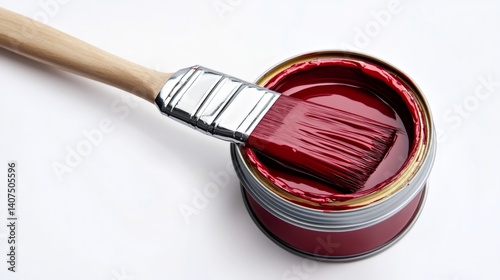 Obraz na płótnie Paint brush dipped in red paint can on white background w salonie