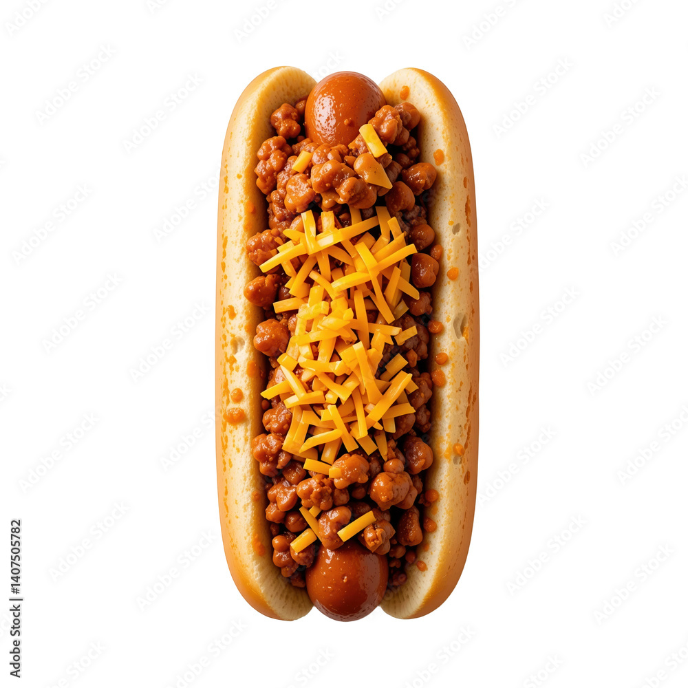 delicious chili cheese hot dog topped with shredded cheese and savory chili, perfect for satisfying meal