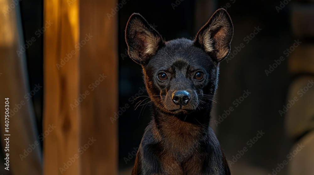Stunning black dog portrait outdoor setting animal photography nighttime lighting close-up captivating companion Stunning black dog portrait outdoor setting animal photography nighttime lighting close-up captivating companion