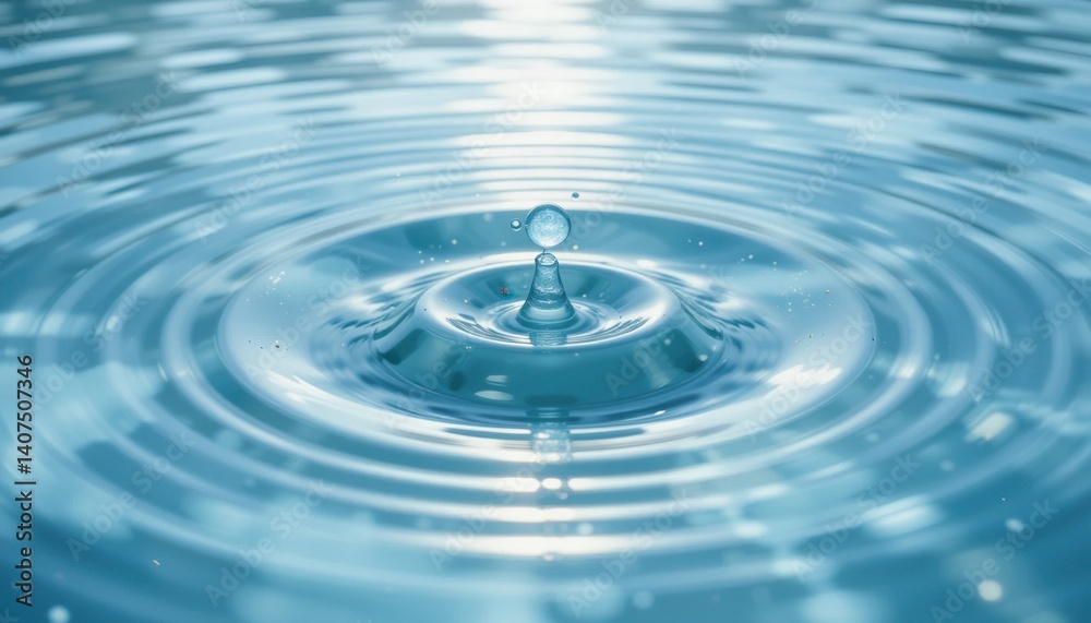 Elegant water droplet impact creating ripples on calm surface close-up photography nature tranquil environment aesthetic viewpoint