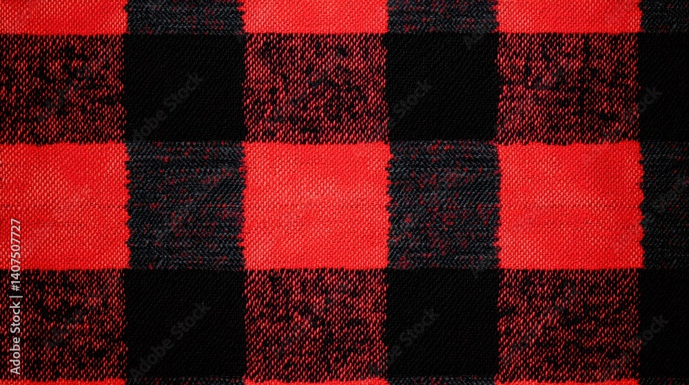 Red and black buffalo plaid fabric background showing lumberjack style check pattern