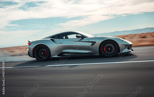 A Dynamic Sports Car Speeding Down an Open Road