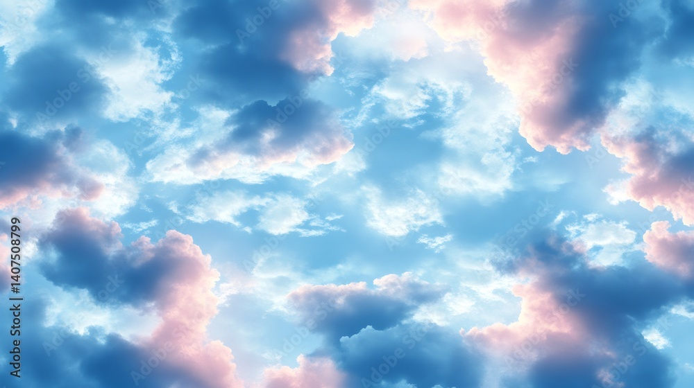 Pink and blue cloudscape filling the sky