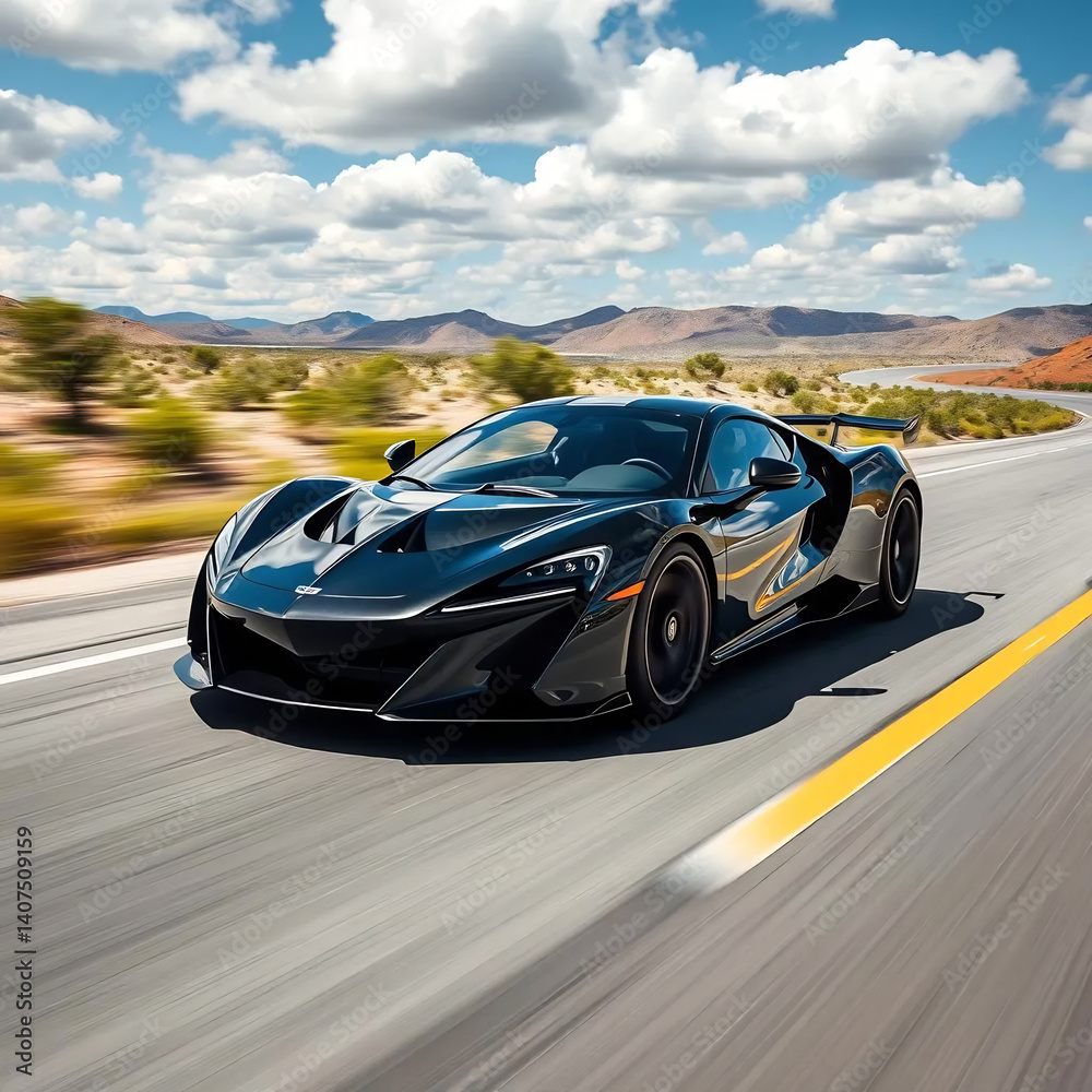 Fototapeta premium A Dynamic Sports Car Speeding Down an Open Road