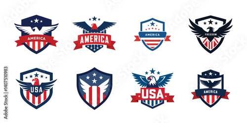 USA eagle shield set, American eagle banner vector illustration collection