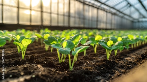 Obraz na płótnie Seedlings growing inside greenhouse under sunlight w salonie