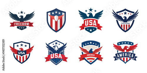 USA eagle shield set, American eagle banner vector illustration collection