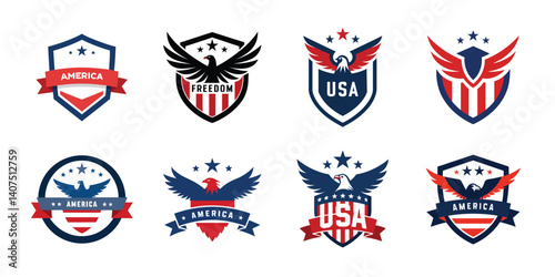 USA eagle shield set, American eagle banner vector illustration collection