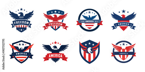 USA eagle shield set, American eagle banner vector illustration collection