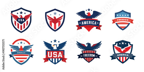 USA eagle shield set, American eagle banner vector illustration collection