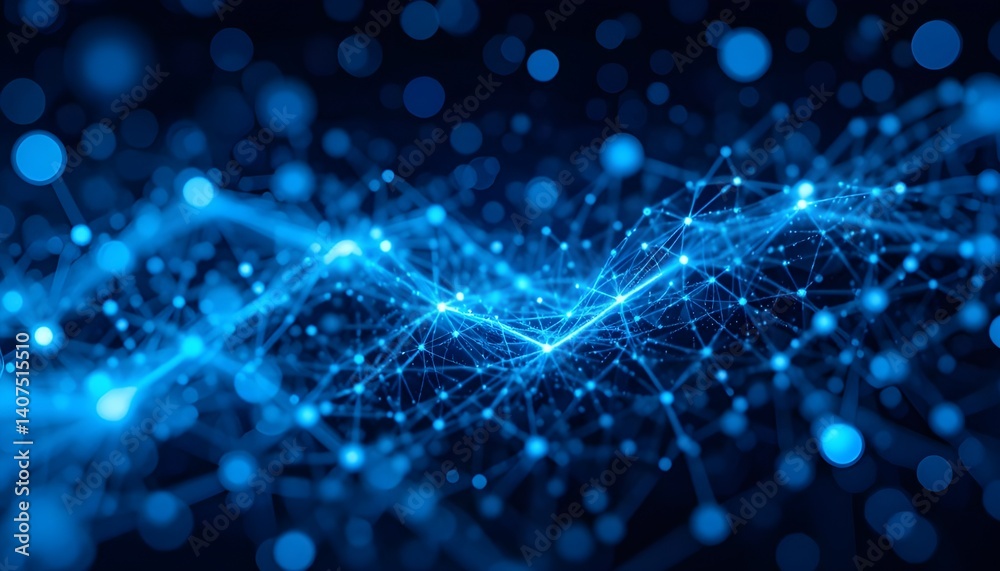 Blue Tech Finance Background with Abstract Pixel Elements and Network Design Blue Tech Finance Background with Abstract Pixel Elements and Network Design