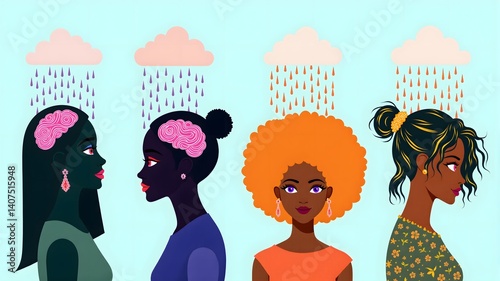 Four Multicultural Women with Cloud and Rain, Unity Connection Femininity