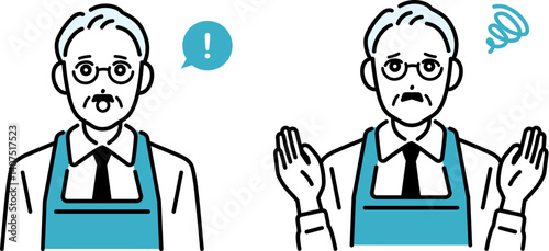 カフェ・飲食店　エプロン姿の男性の店員