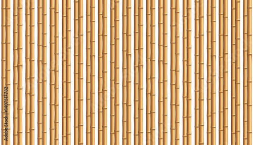 Wooden fence made from bamboo sticks. Isolated on white background. Vector illustration