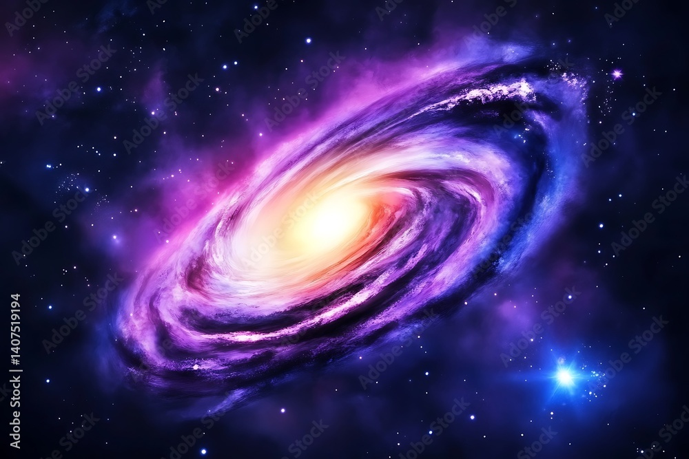 Obraz premium Vivid Swirling Galaxy with Nebulas and Stars in Deep Space