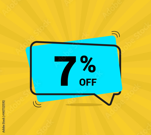 7% OFF sale. Coupon of Discount Price. Discount promotion. Banner for One percent off offers. Yellow and blue Design Template Concept. Vector illustration.