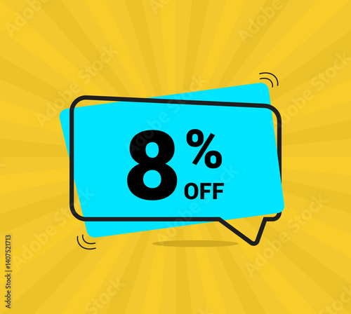 8% OFF sale. Coupon of Discount Price. Discount promotion. Banner for One percent off offers. Yellow and blue Design Template Concept. Vector illustration.