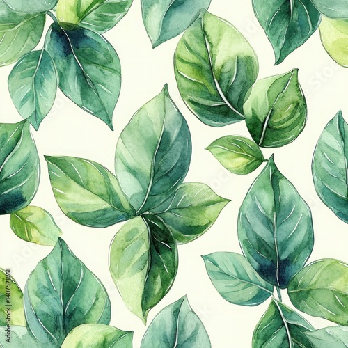 Watercolor seamless pattern green tropical leaves hand drawn botanical illustration summer palm design